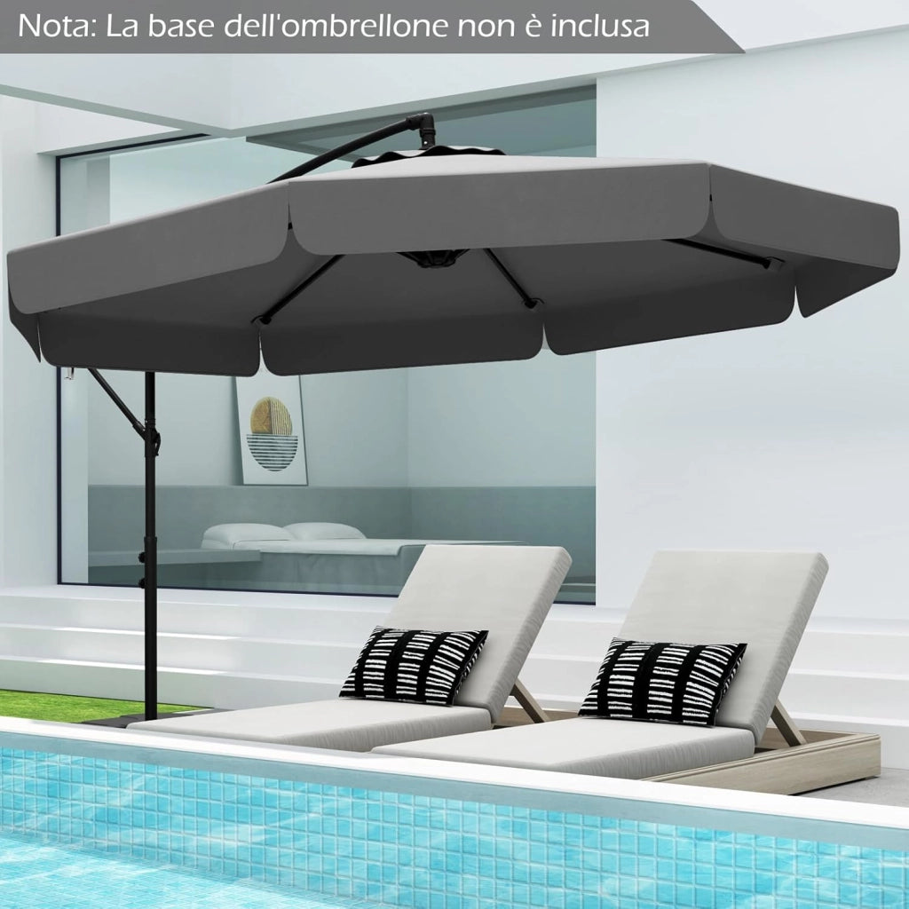 Ombrellone da Giardino 290 cm a Braccio | Inclinazione Regolabile, Manovella, 8 Stecche, Telo Solare, Copertura Inclusa