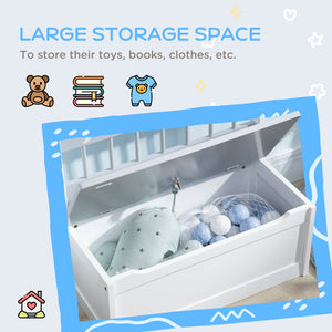 Cassapanca Portagiochi 60x30x50 cm con Leva a Gas in MDF e Legno di Pino Bianco e Grigio