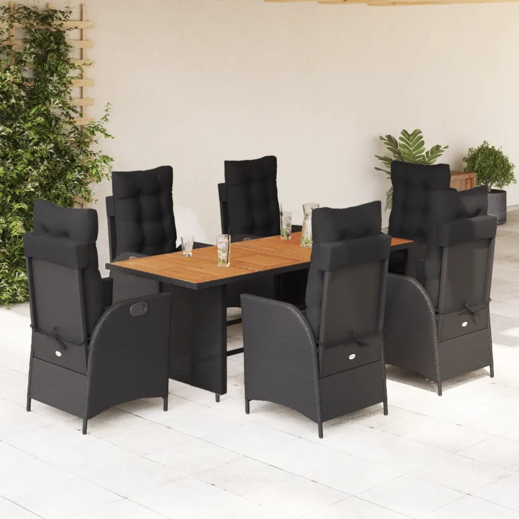 Set da Pranzo da Giardino 7 pz Nero con Cuscini in Polyrattan 3213368