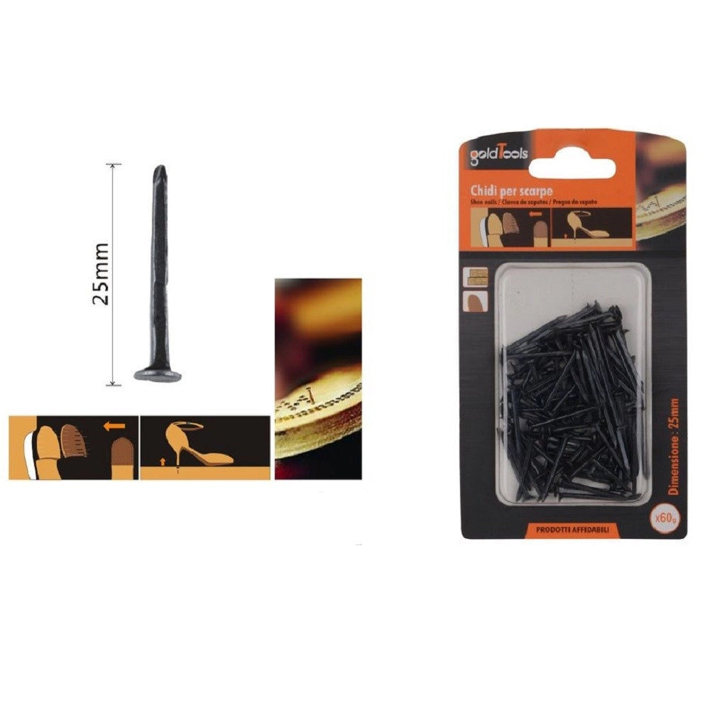 Trade Shop - Set Confezione 60 Gr Chiodi Per Scarpe 25mm Neri Per Riparazioni Calzolaio 90891 -