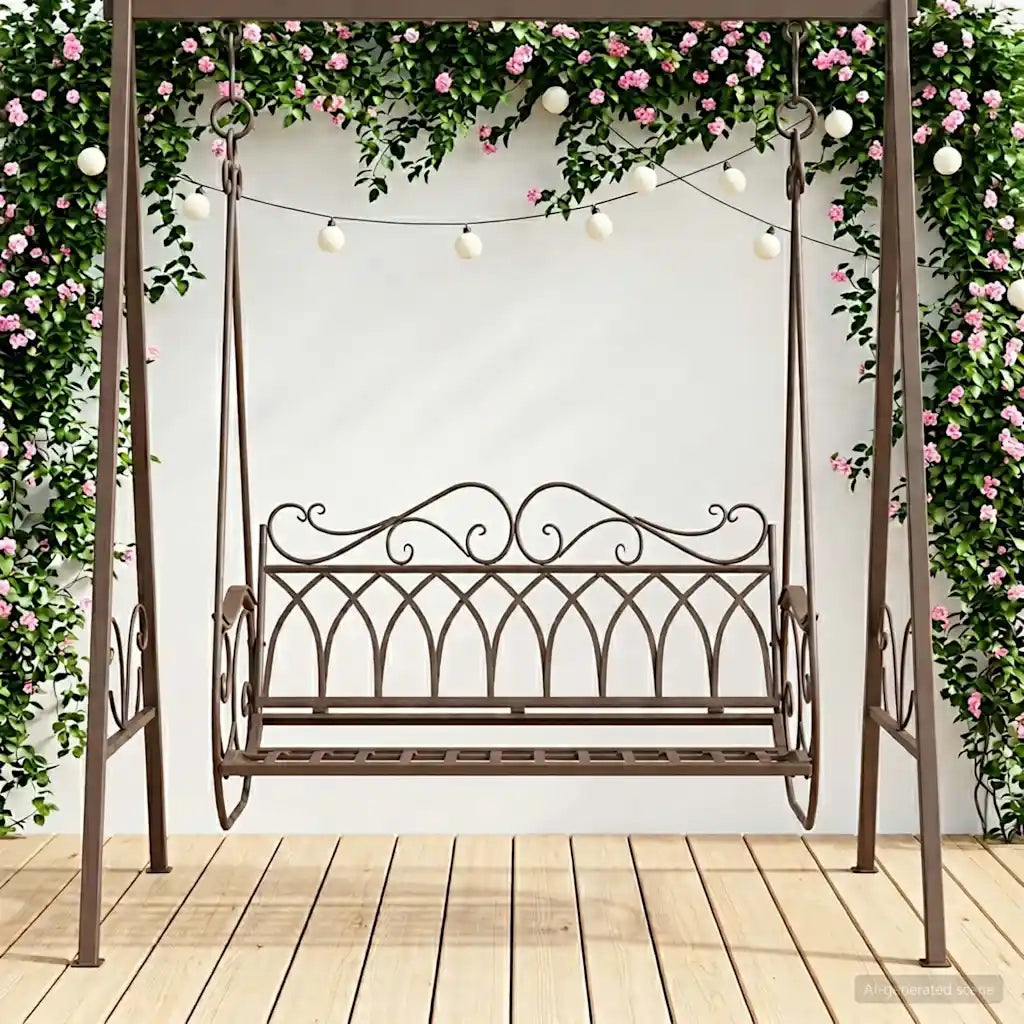 Panchina a Dondolo Acciaio 112 x 60 x 126,5 cm Marrone Antico CFW8356555