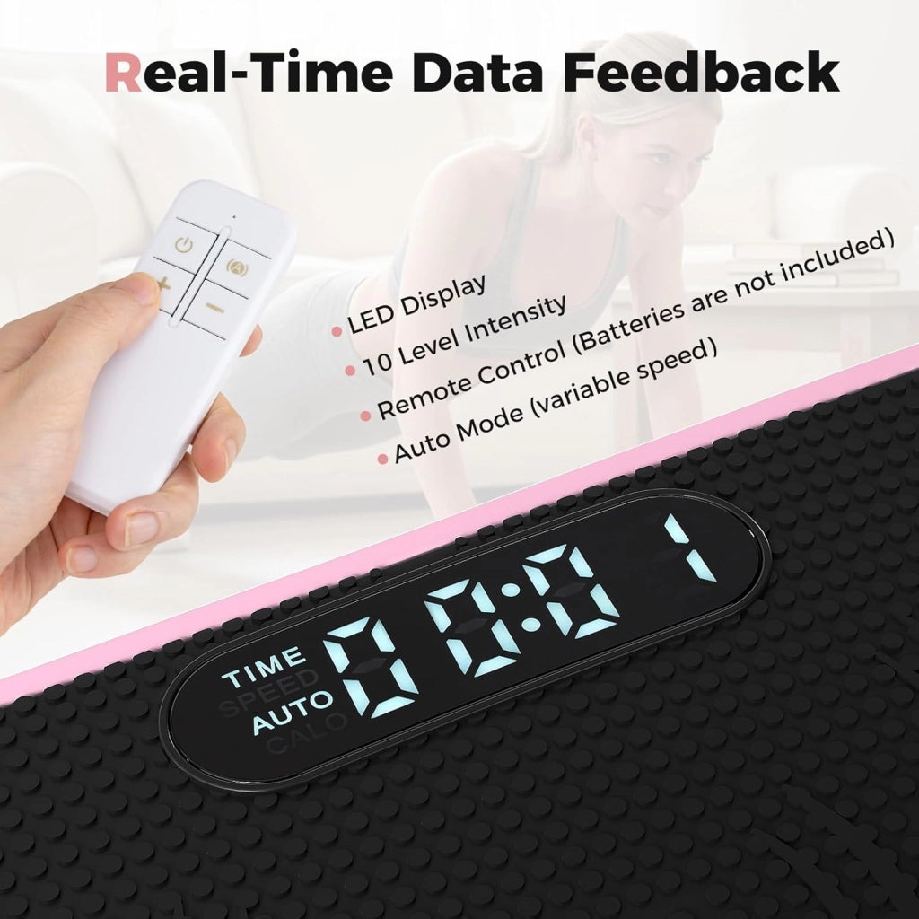 Pedana Vibrante Dimagrante con 10 Livelli di Intensità, Timer da 10 Minuti e Silenziosa Fitness, Pedana Fitness con Schermo e Telecomando per Allenamento Completo a Casa
