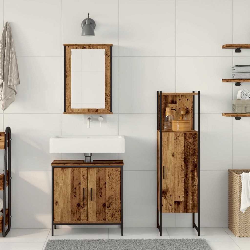 Set di mobili per bagno a 3 pezzi in legno recuperato