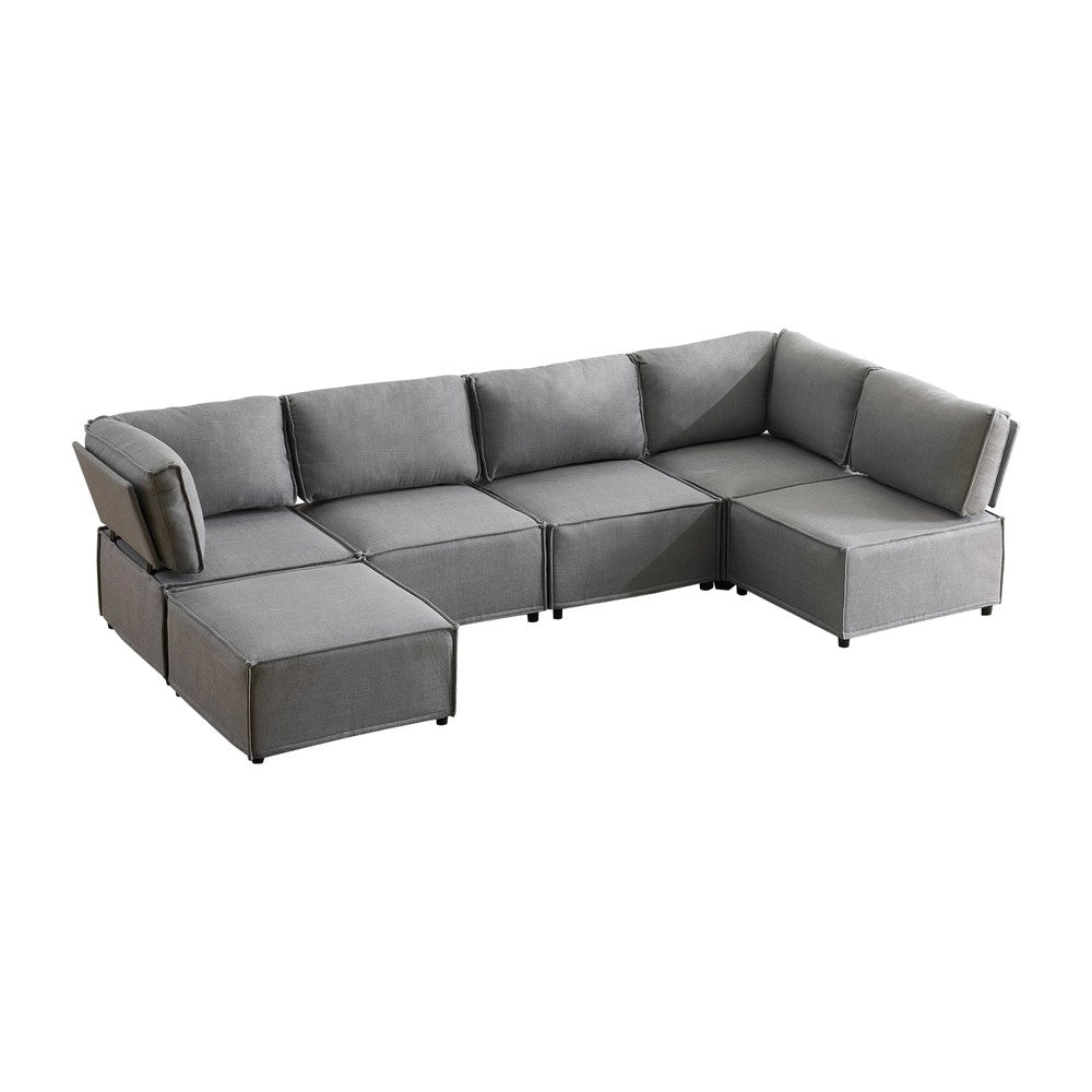 Divano Modulare 5 Posti in Legno e Tessuto ¨C Xylo ¨C Grigio Chiaro