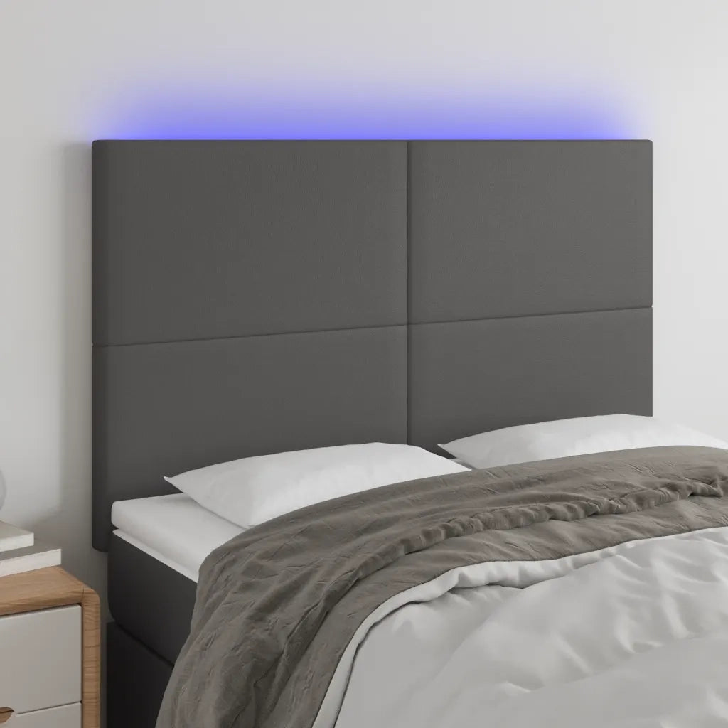 Testiera | Testata a LED Grigio 144x5x118/128 cm in Similpelle