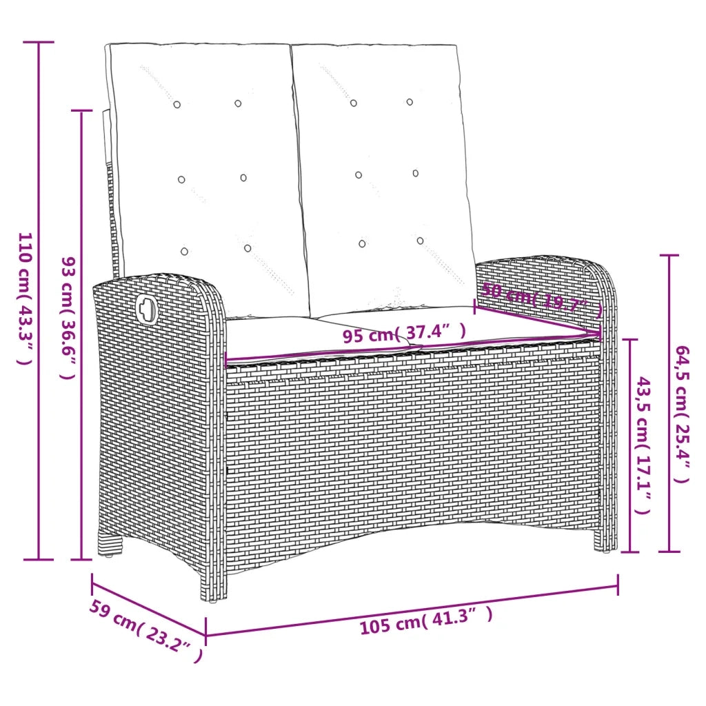 Set da Pranzo da Giardino 2 pz con Cuscini Nero in Polyrattan 3277331