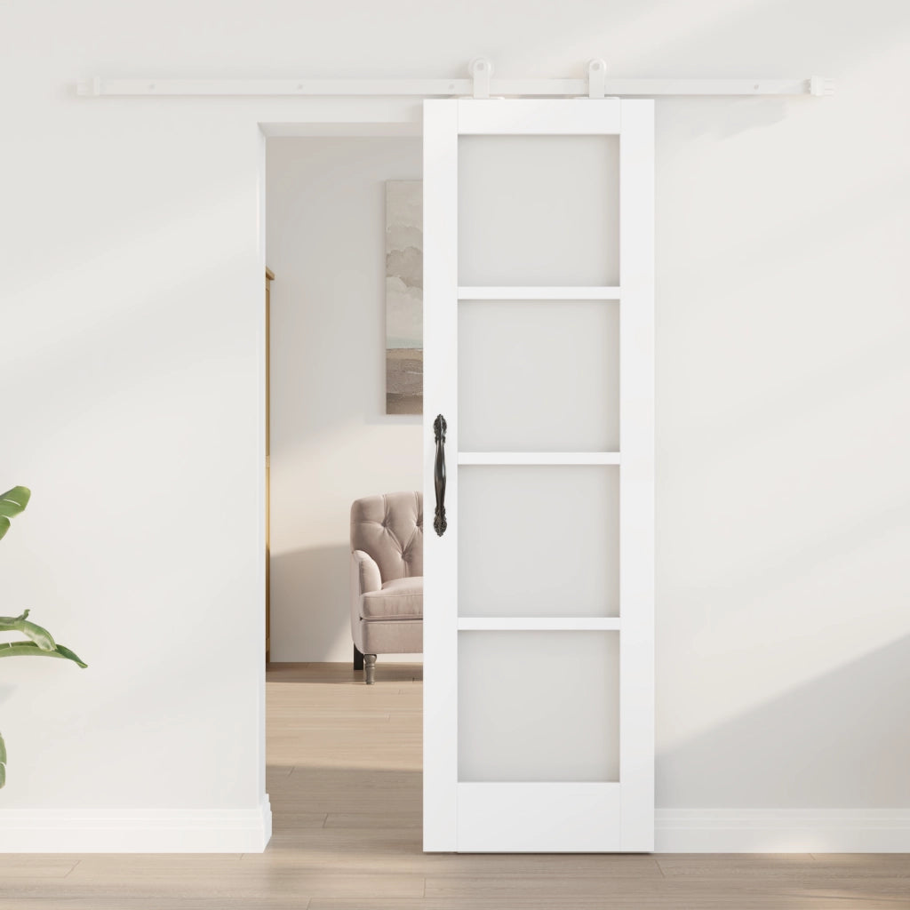 Porta Scorrevole  con Set di Accessori 'ORKDAL'Bianca Legno Massello & Vetro