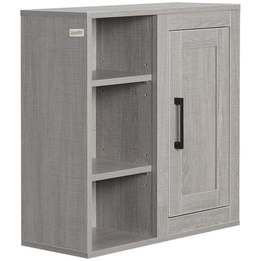 Pensile Bagno con 3 Ripiani Aperti e Armadietto 48x20x50 cm in Legno Truciolare Grigio
