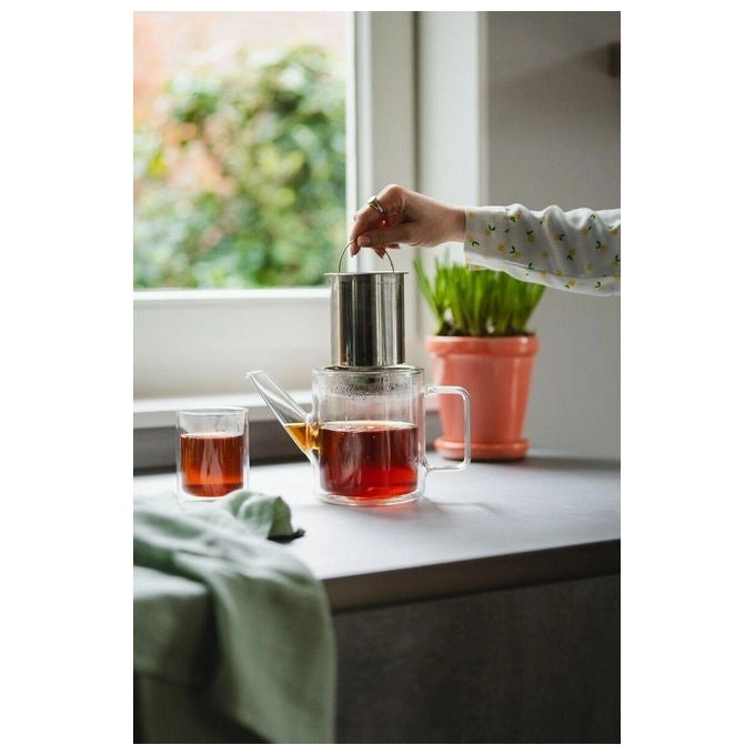 Bredemeijer 165024 Duo San Remo Teiera in Vetro Borosilicato a Doppia Parete 1 L con Filtro in Acciaio Inox colore Trasparente