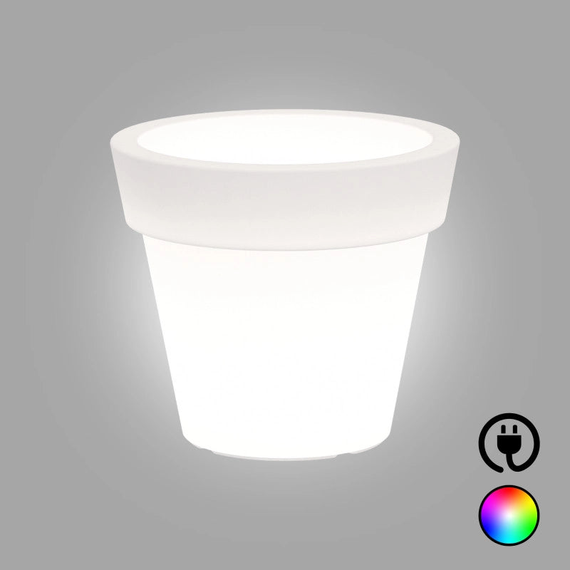 Vaso luminoso moderno di design Ø80 H70 in polimero resistente con LED multicolor per interno ed esterno - Made in Italy - Monacis