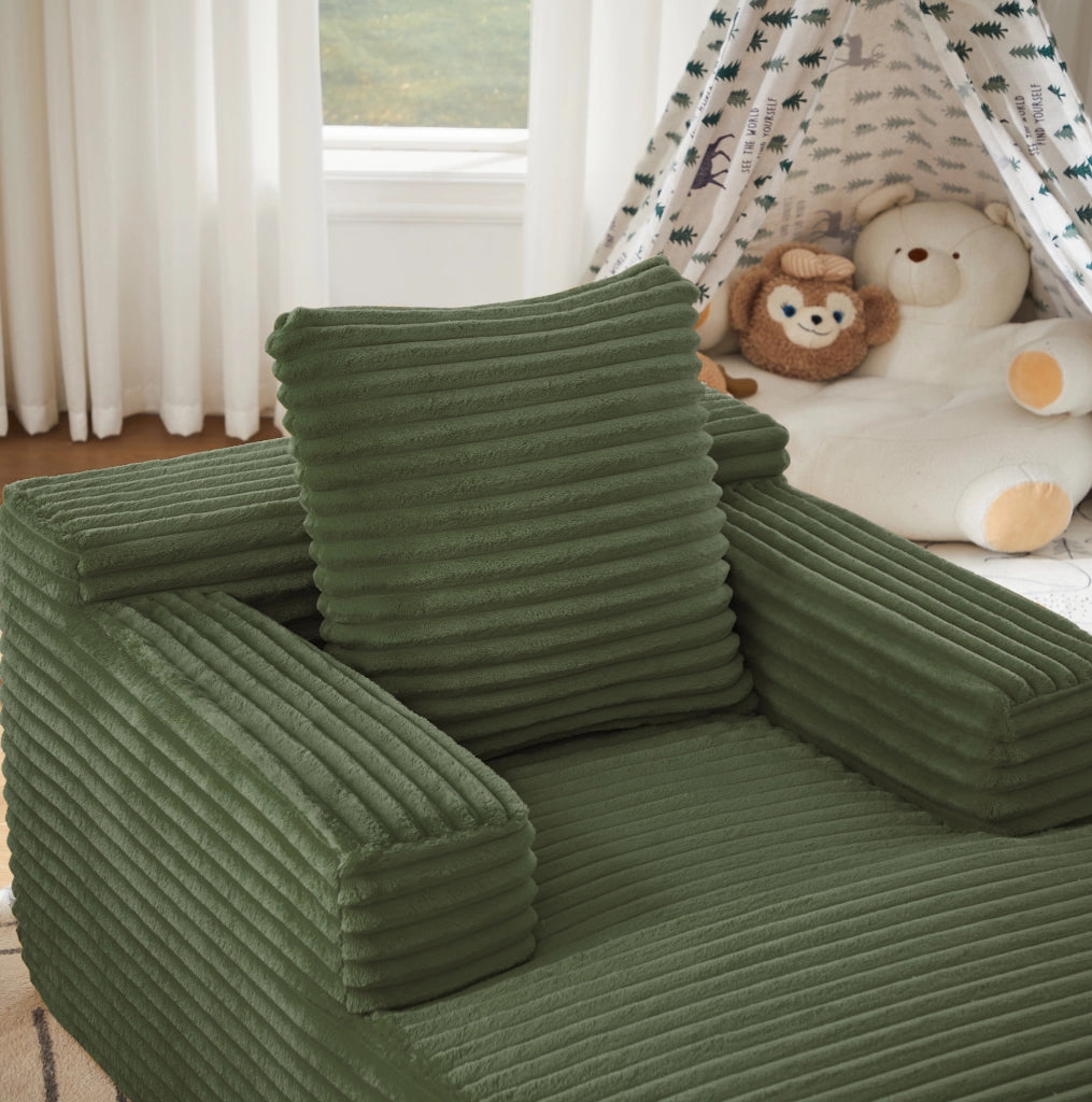 Divano chaise longue verde in tessuto a coste - senza montaggio