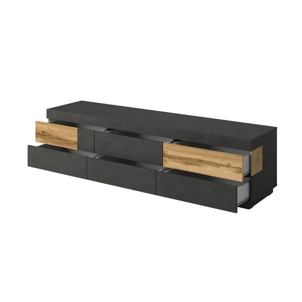 Mobile TV 200 cm KILES con 6 grandi cassetti - Dimensioni 206.3 x 53.6 x 50.3 cm