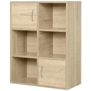 Libreria Scaffale in Legno, Mobiletto Multiuso con 3 Ripiani 4 Scompartimenti e 2 ante, 61.5x29.5x80cm