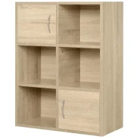 Libreria Scaffale in Legno, Mobiletto Multiuso con 3 Ripiani 4 Scompartimenti e 2 ante, 61.5x29.5x80cm