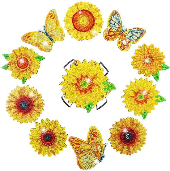 10 pezzi di Diamond Painting piedini con supporto, Diamond Painting per adulti, piedini DIY riciclabili a forma di zinnia con diamanti e attrezzatura di montaggio per bicchieri, vasi, decorazioni di candele