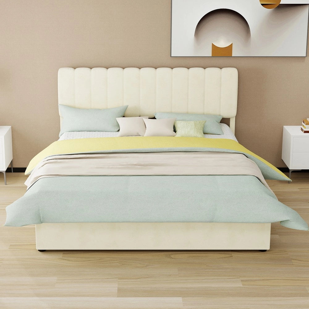 Letto Contenitore Imbottito con Testiera ¨C MINIMAL ¨C Beige 160x200 con Materasso