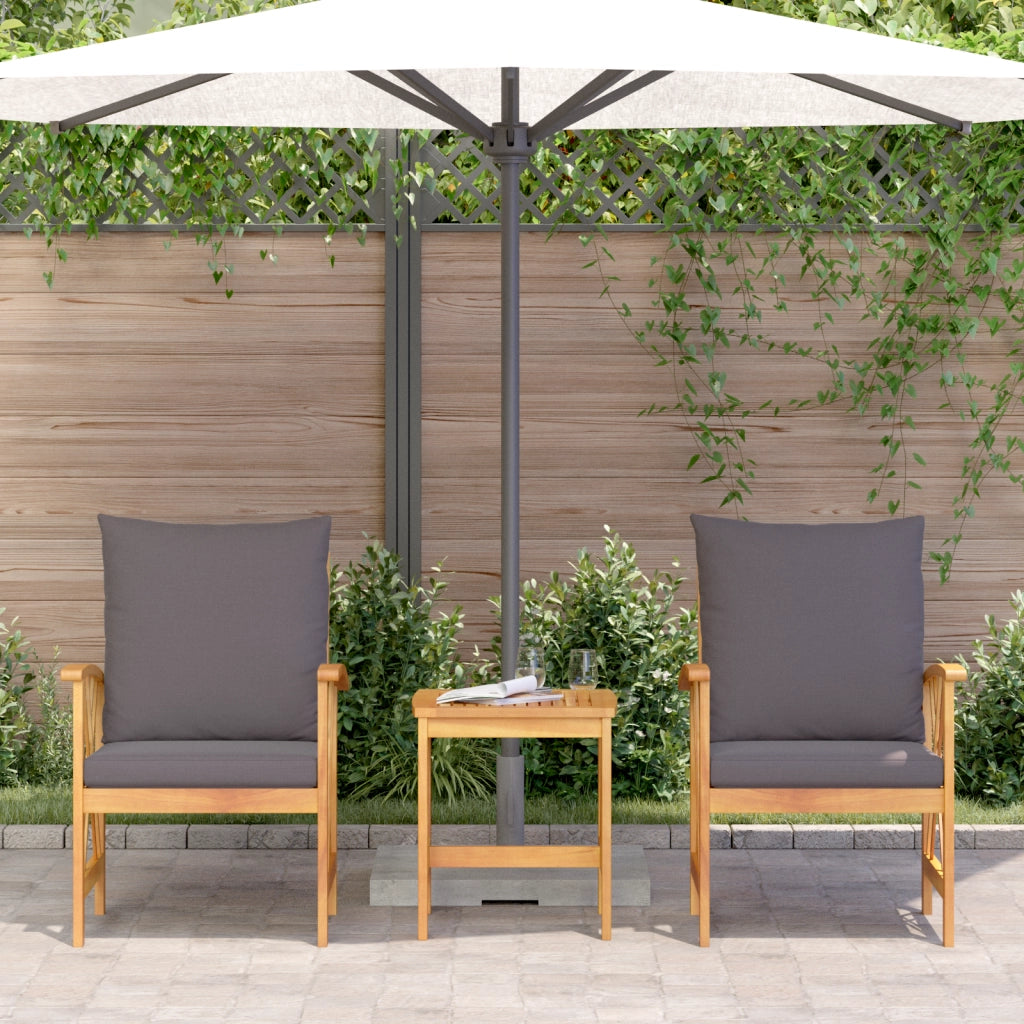 Set da giardino in 3 pezzi con cuscini in legno massello di acacia