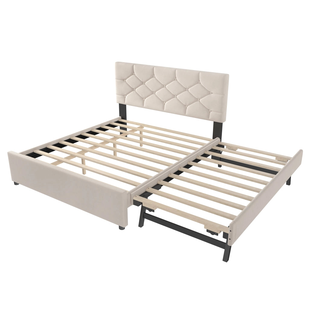 Letto Estraibile 140x200 cm; con Rete; reversibile in Velluto e MDF - Beige