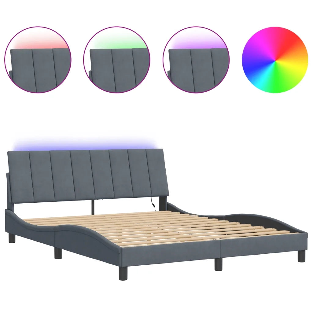 Giroletto con LED senza Materasso Hanko Grigio Scuro 160x200 cm in Velluto