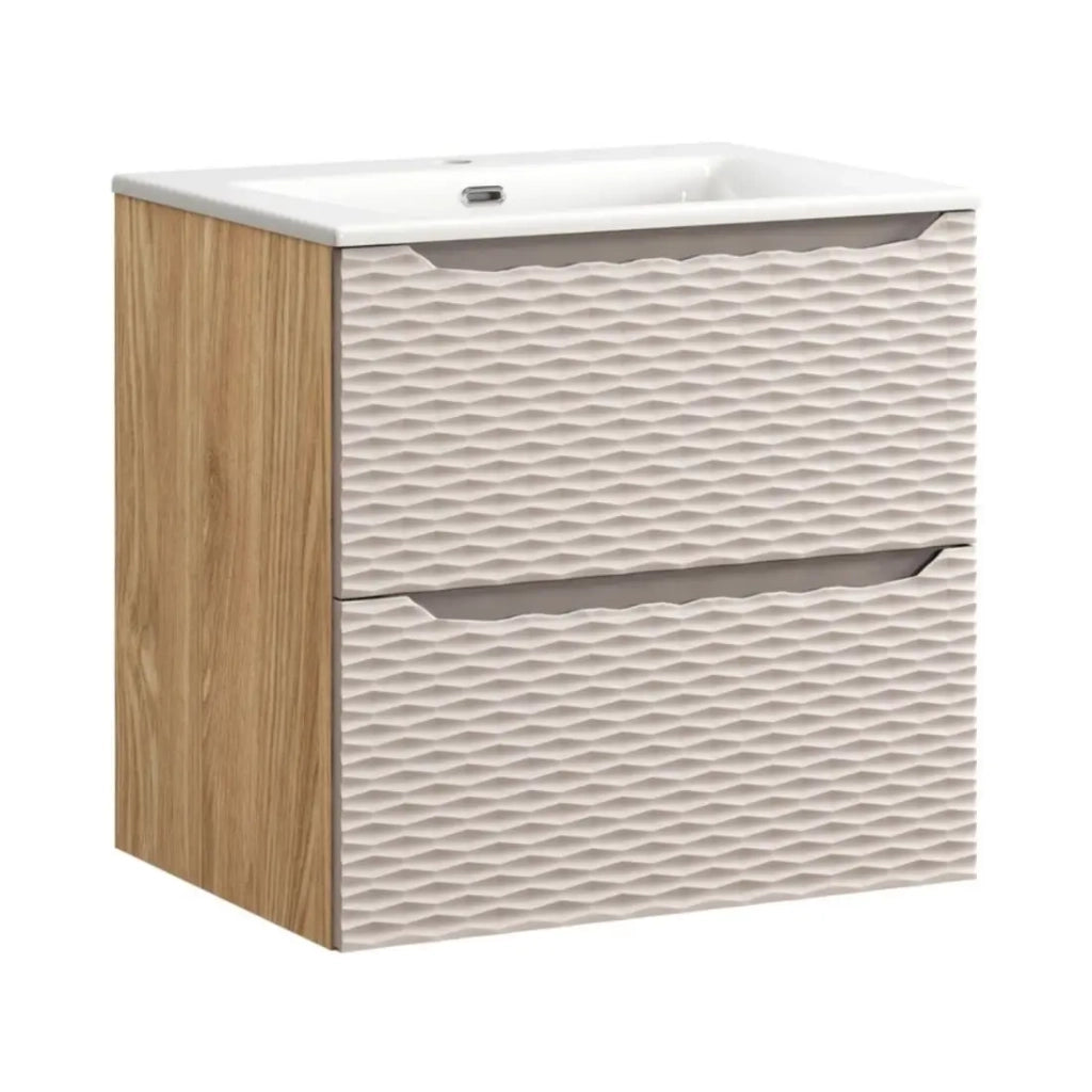 Set da bagno YOKA beige: mobile sottolavabo 60 cm + lavabo incassato