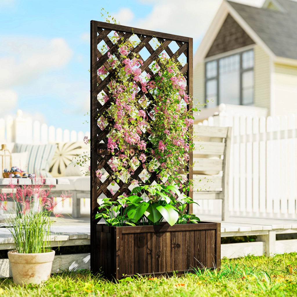 Fioriera per Giardino con Griglia di Legno ¨C Zephmum ¨C 72,5x31,5x149,5 cm Carbonizzato