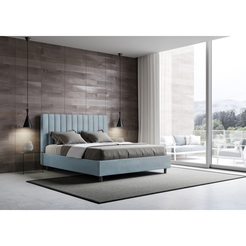 Letto imbottito Matrimoniale 160x210 cm Agueda - Con rete,Microfibra,Azzurro