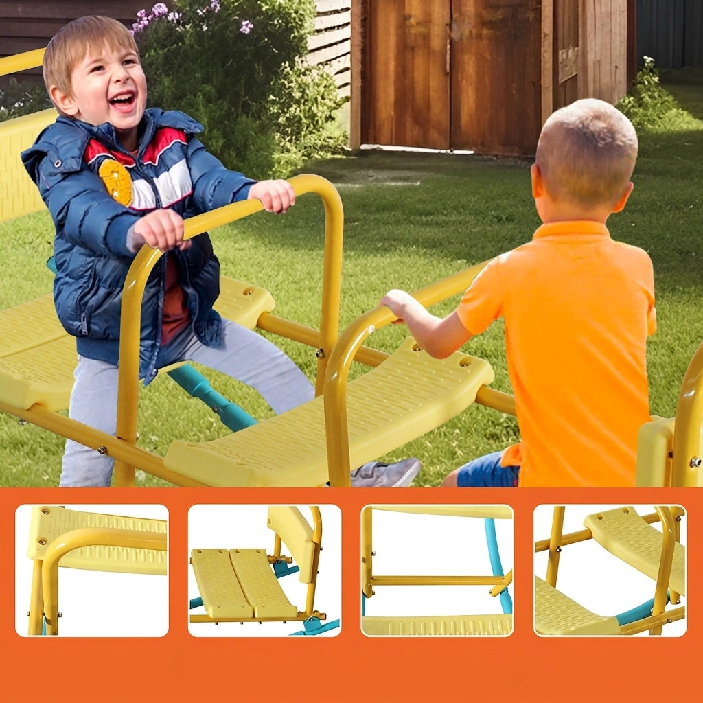 Altalena Basculante per Bambini 3 Posti 132;99 cm in Acciaio e Plastica; Blu e Gialla