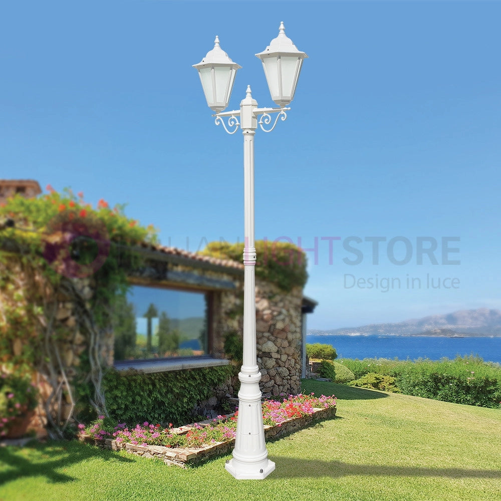 DAFNE BIANCO Lampione h.221 a 2 Luci con Lanterne Esagonali per Esterno Giardino
