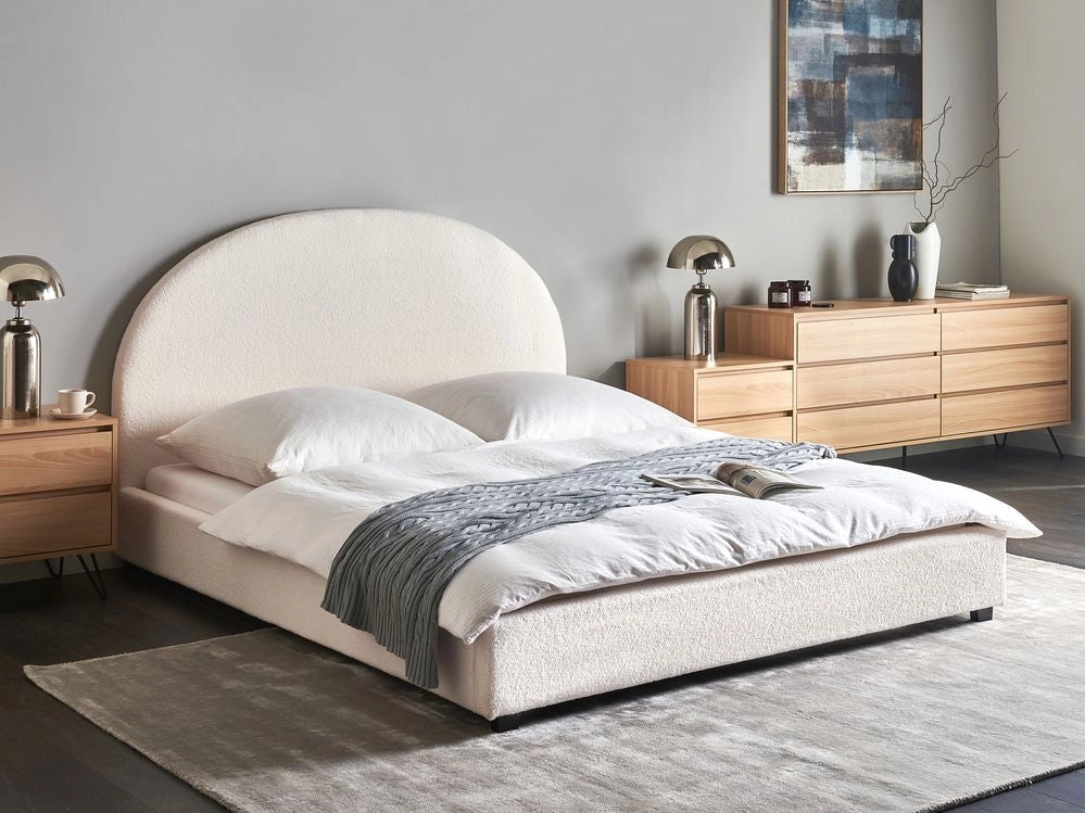 Letto matrimoniale in tessuto azzurro 160 x 200 stile retrò minimalista