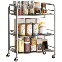 Carrello da Cucina Multiuso a 4 Livelli 60x35x77 cm con Ripiano Centrale Regolabile in Acciaio Inox