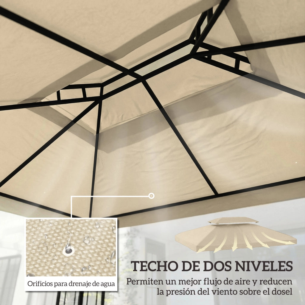 Toldo da giardino 4x3 m ¨C zephmum ¨C bianco crema, doppio tetto, fori di drenaggio