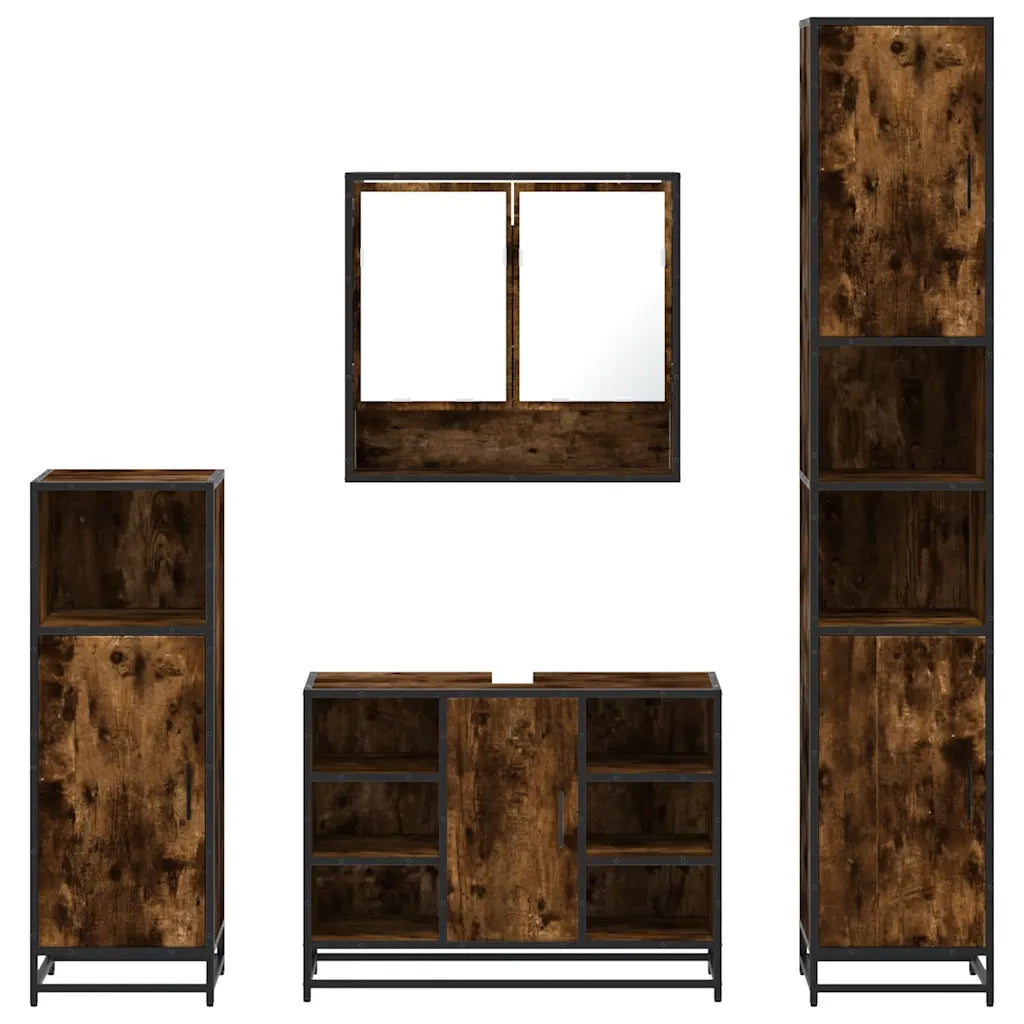 vidaXL Set Mobili da Bagno 4 pz Rovere Fumo in Legno Multistrato