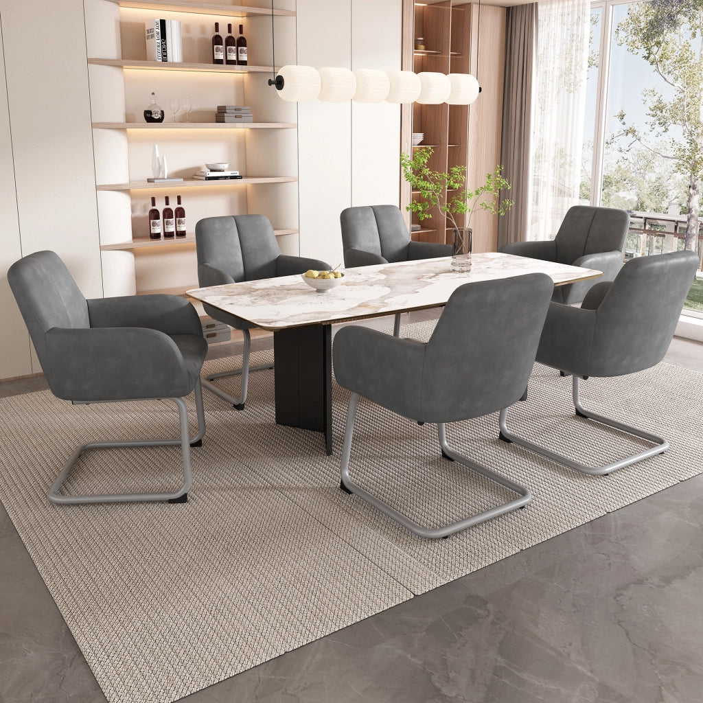 SEDIA da pranzo in pelle grigia con braccioli, set da 4 pezzi