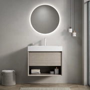 Mobile sottolavabo con lavabo integrato in resina, 1 cassetto e vano aperto, effetto rovere chiaro, 70 × 46 × 60 cm