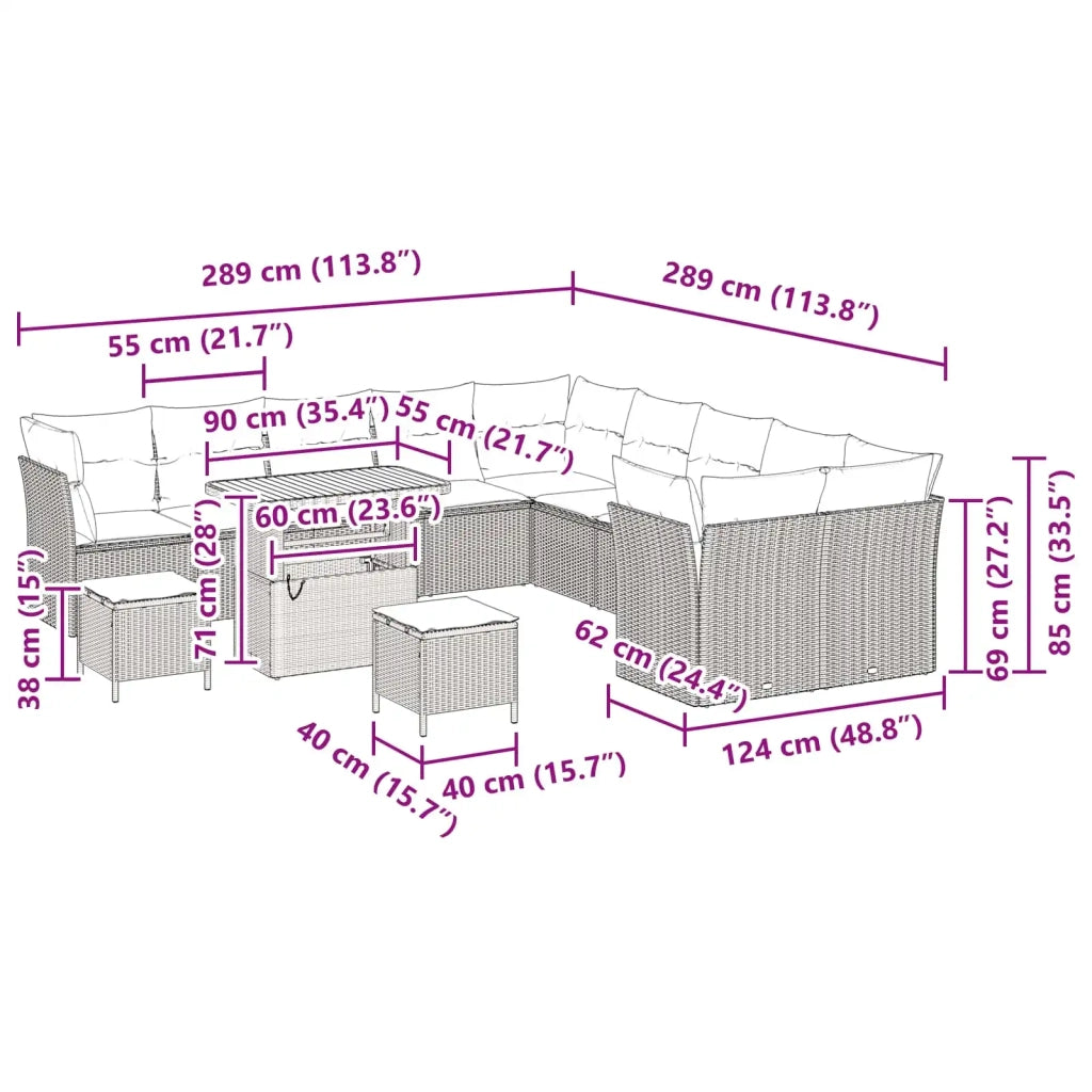 Set Divano da Giardino 13 pcs Nero polyrattan 3361544