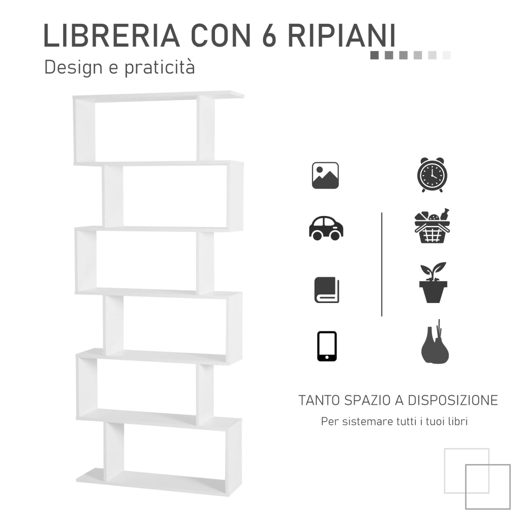 EasyComfort Scaffale Alto con 6 Ripiani, Libreria Scaffalatura in Legno Design Moderno, Bianco 80 × 23 × 192cm