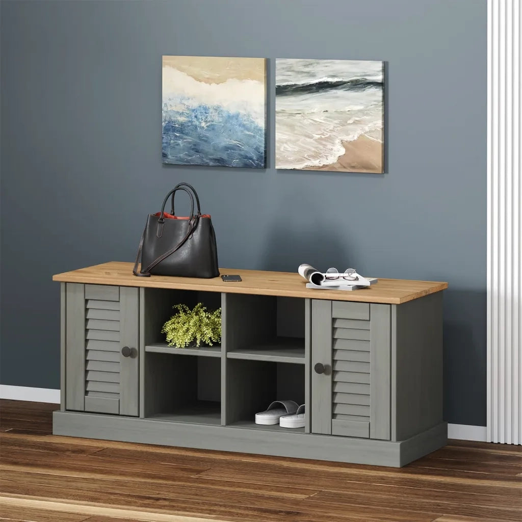 Panca Porta Scarpe Grigia VIGO 106x35x45 cm Legno Massello Pino 353180
