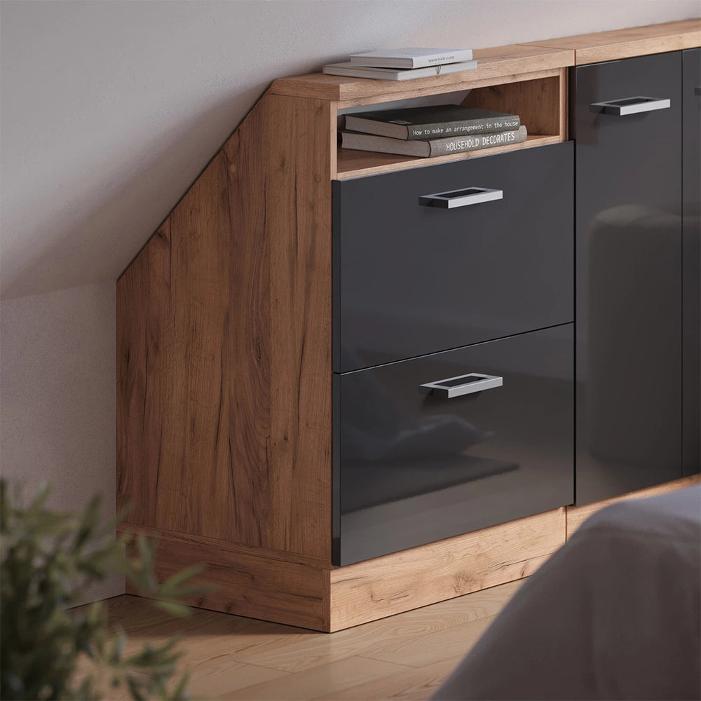 Mobile sottotetto Rion Antracite lucido/Rovere dorato con 2 cassetti Vicco