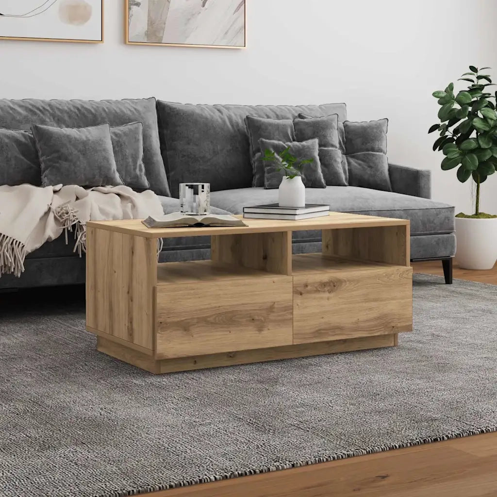 Tavolino da Salotto con Luci LED Rovere Artigianale 90x49x40 cm 857711