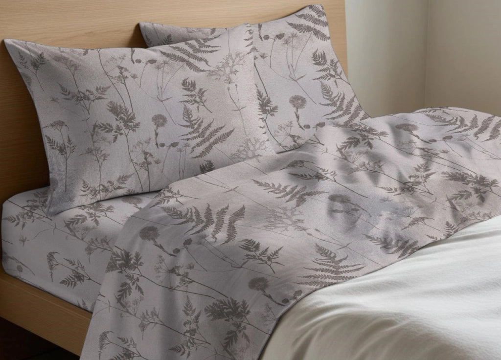 Completo Lenzuola Letto In 100% Cotone Made Italy Disegno Soffione - Francese - Beige