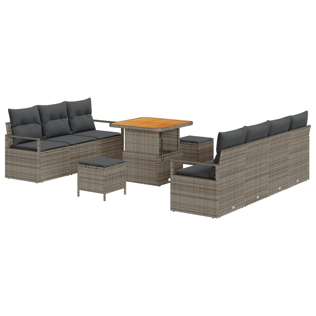 Set di 10 Pezzi Divano da Giardino con Cuscini Grigio in Polyrattan Acacia