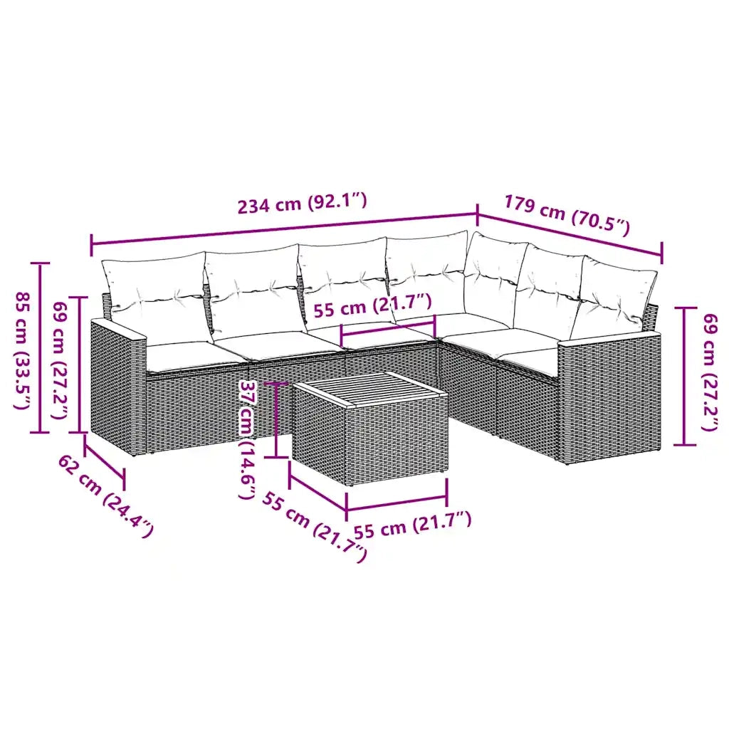 Set Divani da Giardino con Cuscini 7pz Nero Polyrattan 3258409