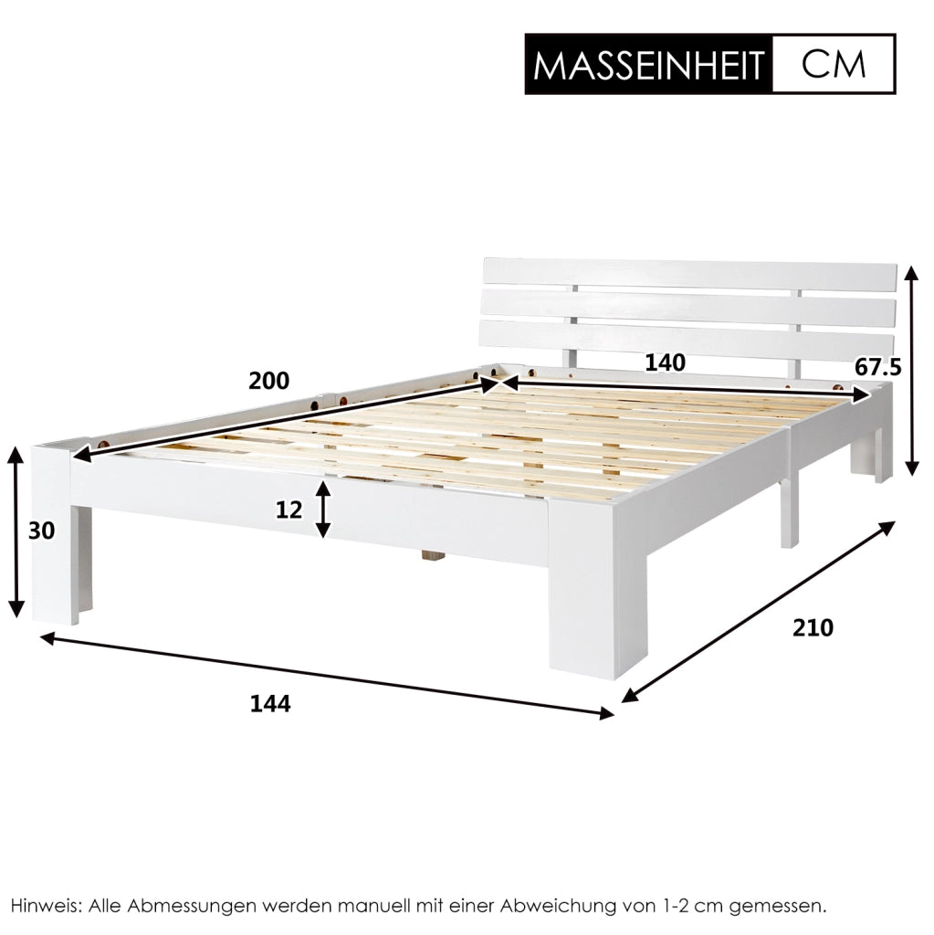 Letto matrimoniale 140x200 cm con rete a doghe; spazio sotto il letto; legno bianco (Senza materasso)