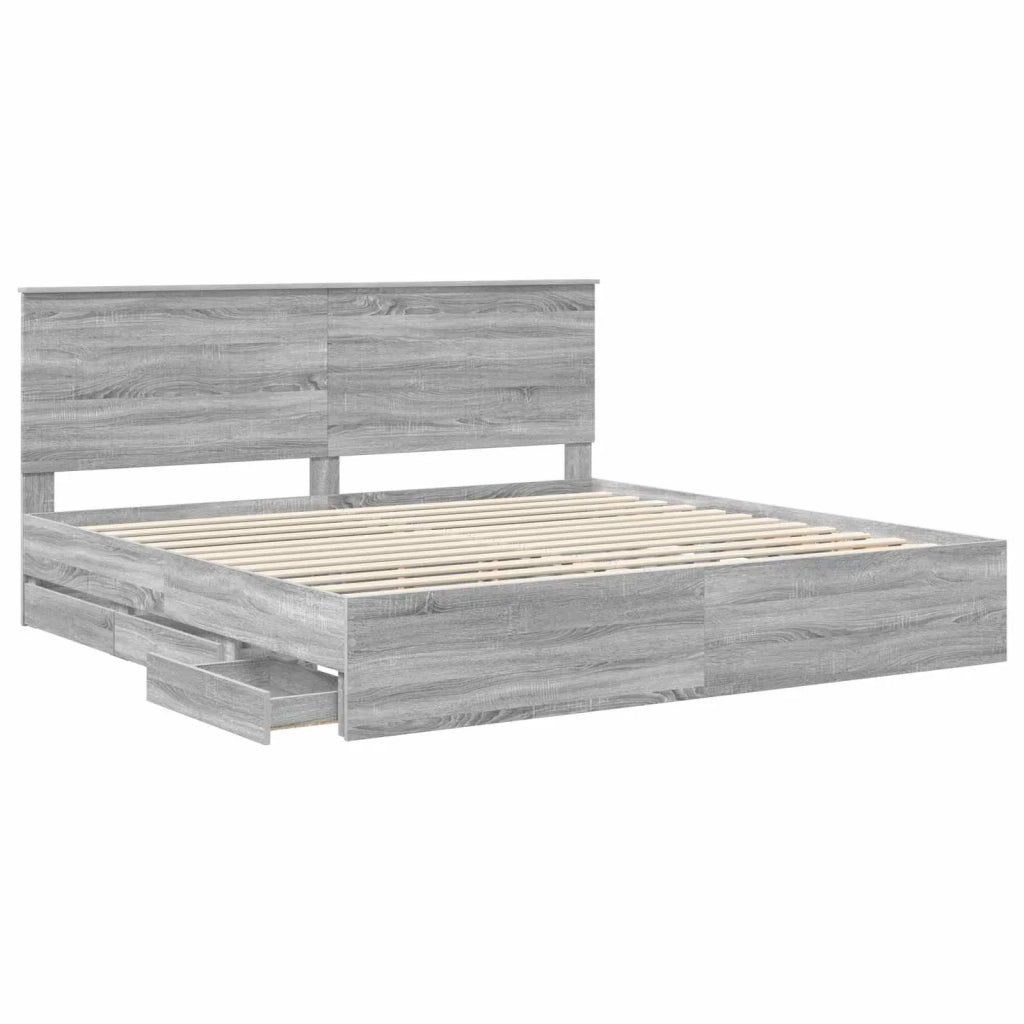 Letto matrimoniale | Letto per adulti | Struttura del letto con cassetto Grigio Sonoma 200 x 200 cm