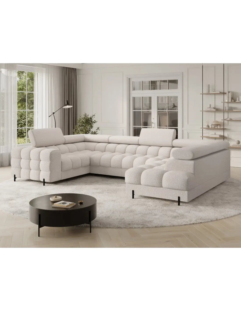 Divano panoramico convertibile FACTORY 3 posti beige – angolo destro con contenitore – versione 5