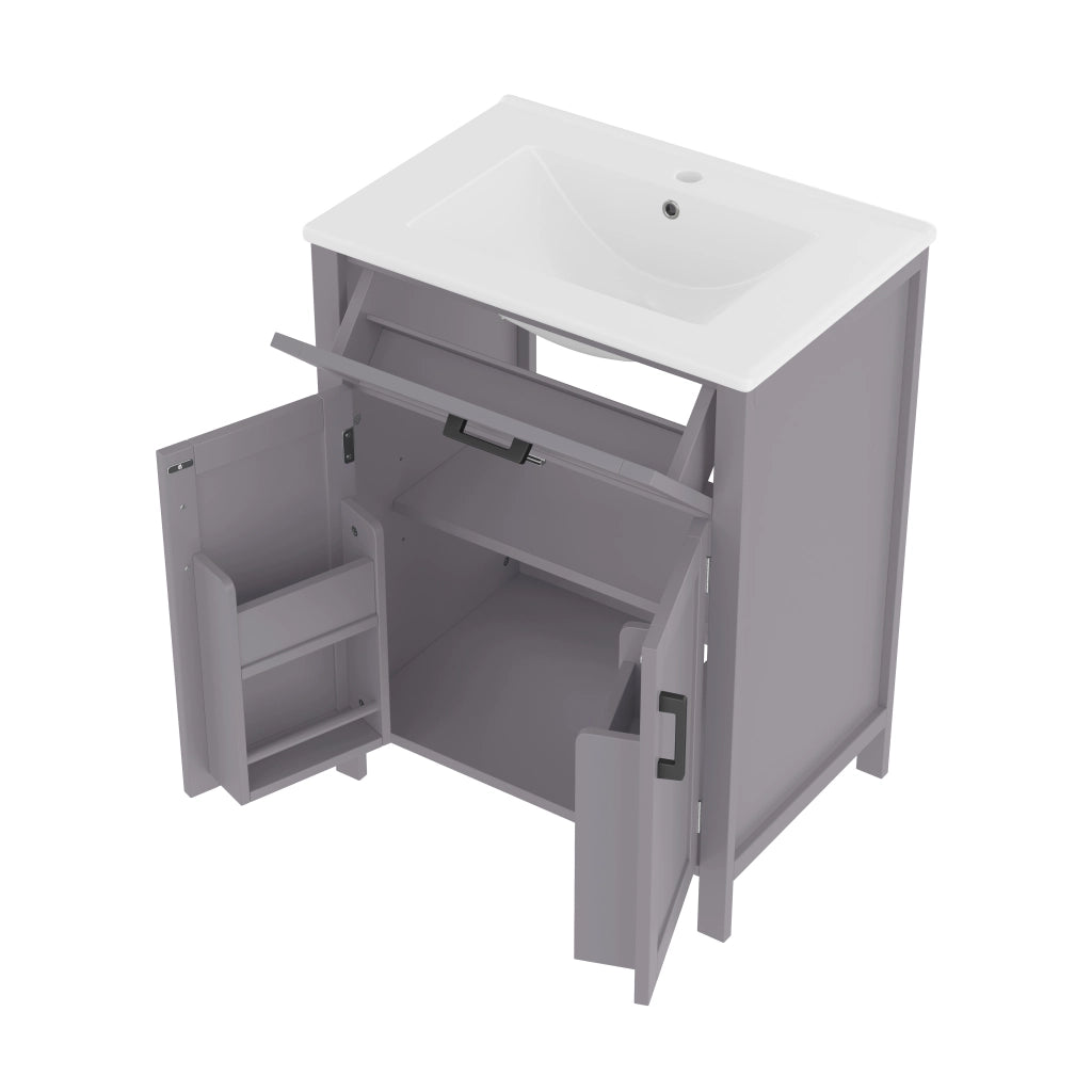 Mobile bagno freestanding con lavabo in ceramica, 60 x 46 x 84,8 cm, grigio
