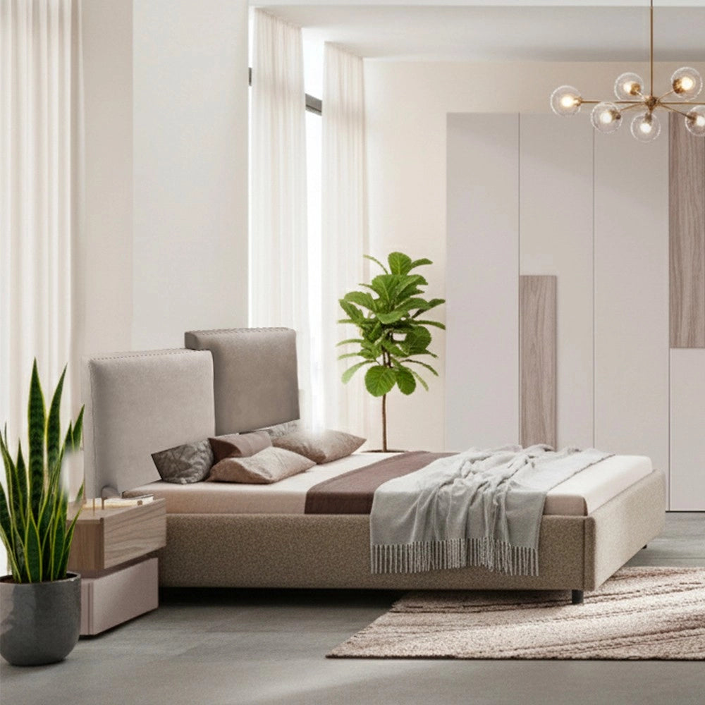 Camera da Letto Malena con Letto Contenitore e Armadio 6 Ante Grigio Chiaro e Vanguard