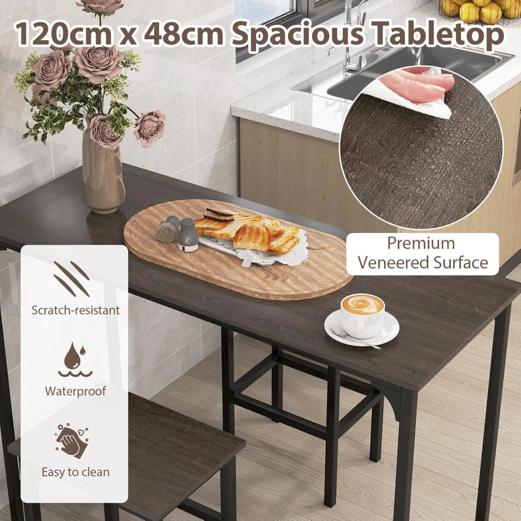 Tavolo Alto Cucina per 3 Persone, Tavolo da Pranzo in Piedi Rettangolare, 2 Sgabelli con Poggiapiedi, Struttura in Metallo, Stile Industriale per Spazio Piccolo, Sala da Pranzo, Ristorante