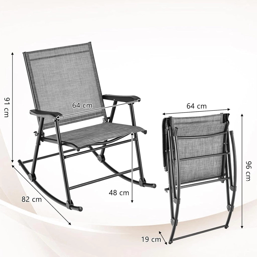 Set di 2 Sedie a Dondolo Pieghevoli, Sedie da Giardino con Braccioli, Sedie da Terrazza in Tessuto Textilene, Sdraio a Dondolo da Balcone Portato 150 kg, Sedie da Pranzo per Patio, Spiaggia