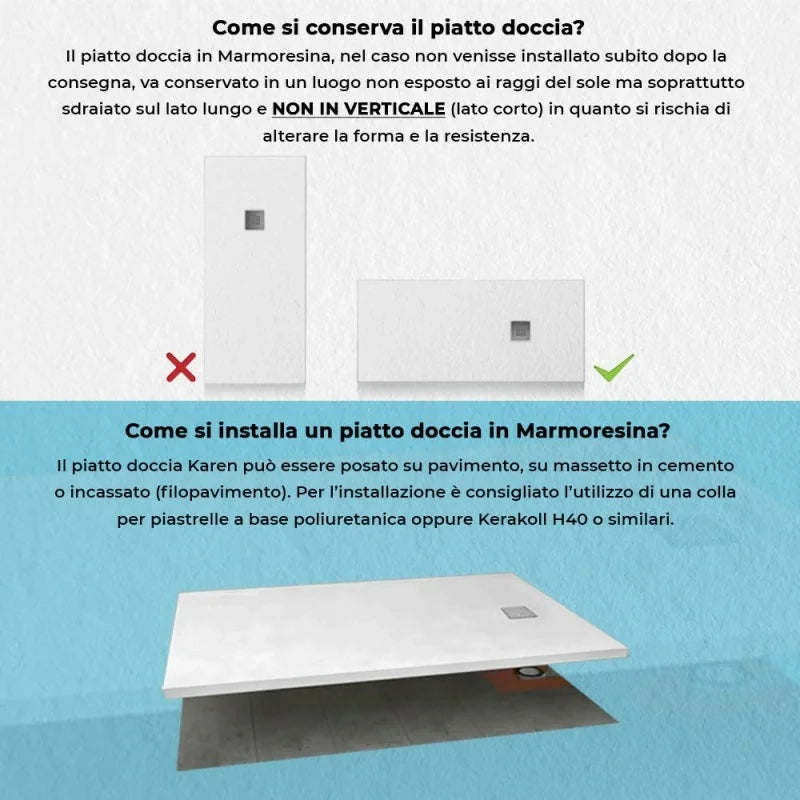 Piatto doccia resina 80x100 semicircolare destro bianco pietra riducibile   Loren